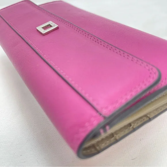 Lodis Fuchsia Pink Leather Long Wallet Continental Fold-Over Design - Picture 11 of 15